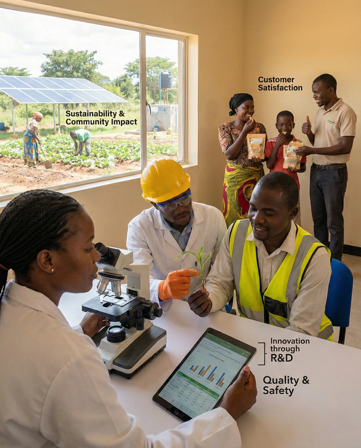 Illustration of food research, quality testing and sustainable agriculture